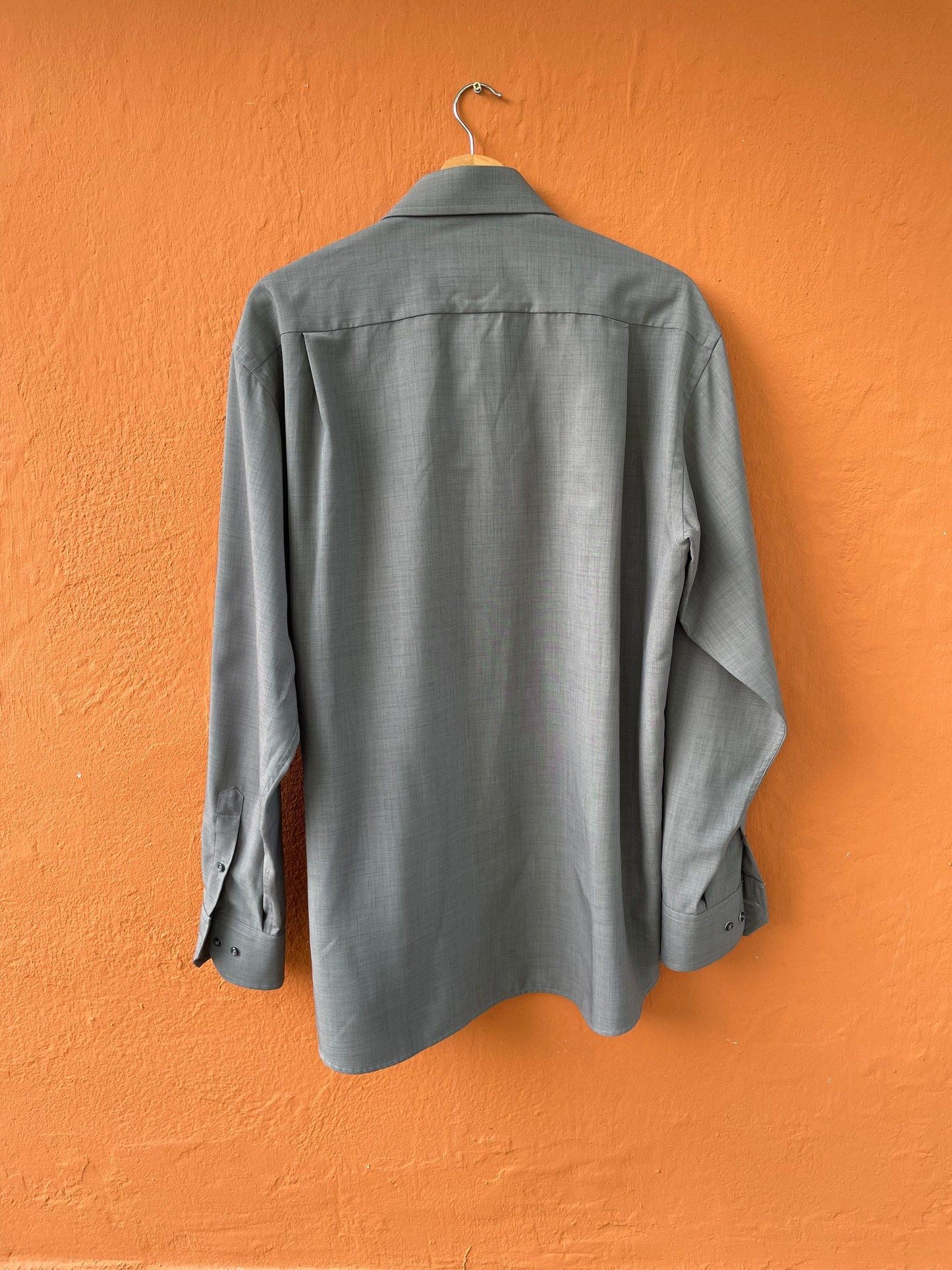 Vintage Emanuel Ungaro grey men blouse, Gingham Oxford designer shirt, Boxy fit, Classic formal shirt, Oversized smart shirt