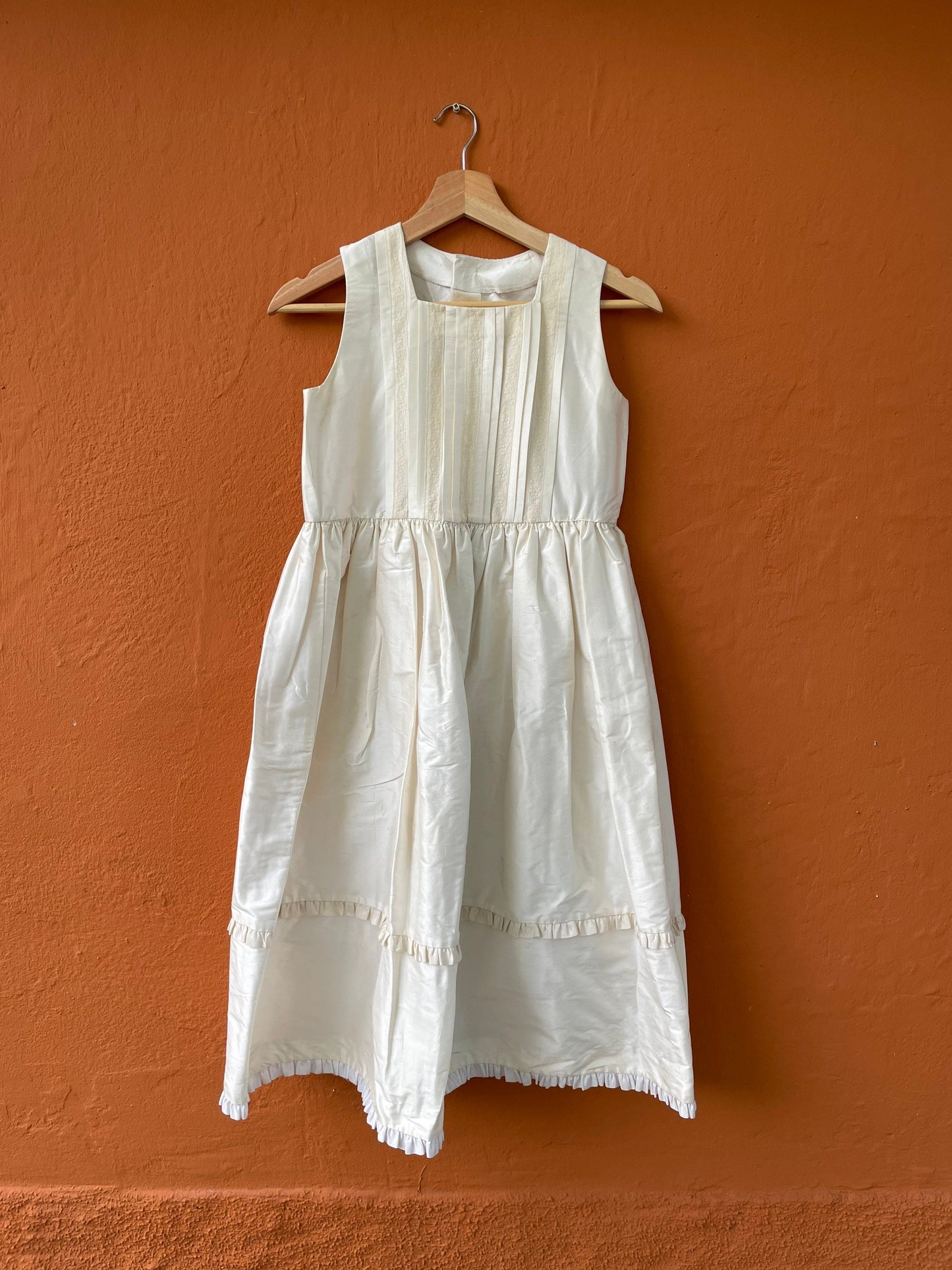 Eggshell flower girl dress, vintage handmade white girl gown, Cottage short long children dress, Dreamy white princess communion dress, C