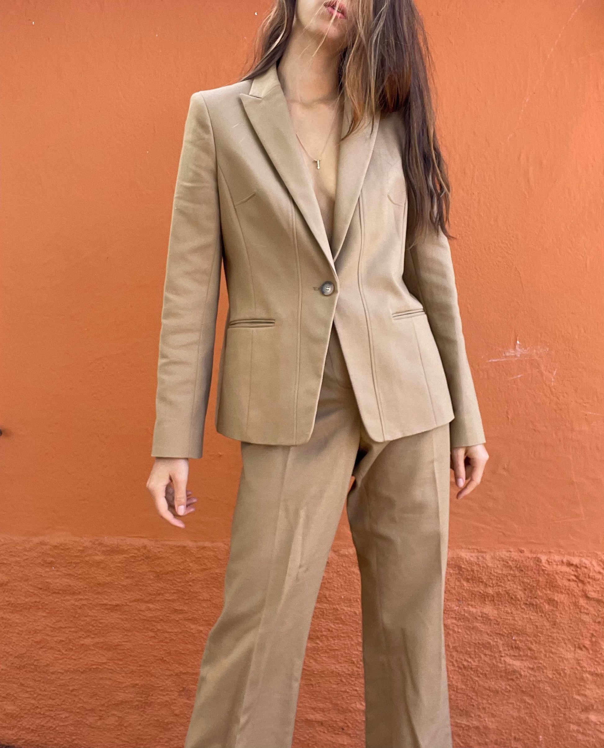 Contemporary Taupe Suit Set - Sleek Blazer and Tailored Trousers, Basic earthy lounge set, boheme two piece, beige house set, pant suits