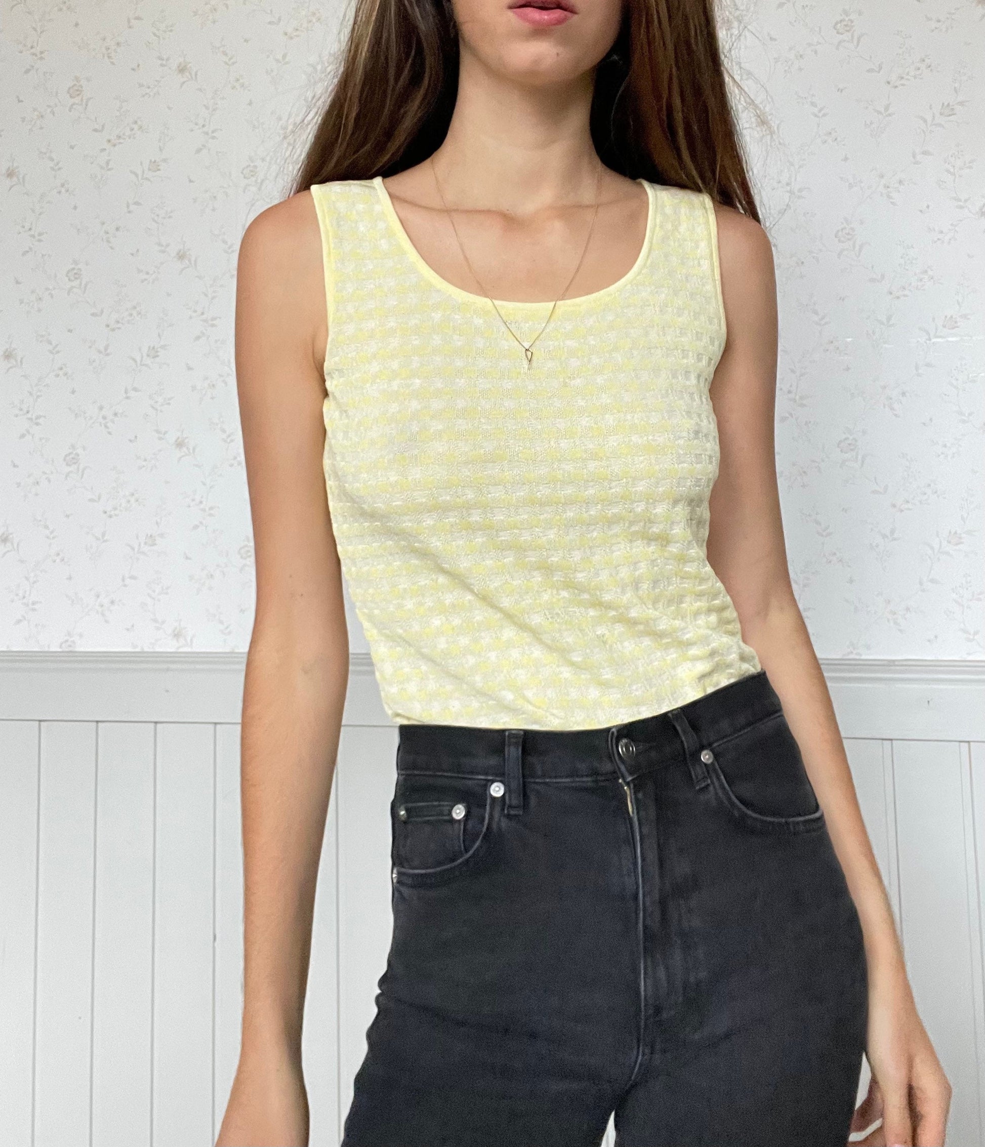 Vintage Escada pastel yellow tank, Vintage designer top, Summer tank, Cute summer top, Yellow tank, Vintage designer top