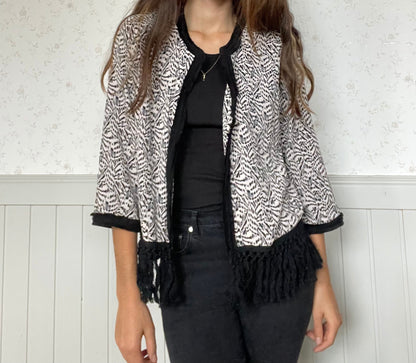 Aaiko Black & White Fringe Jacket - Boho Festival Cardigan