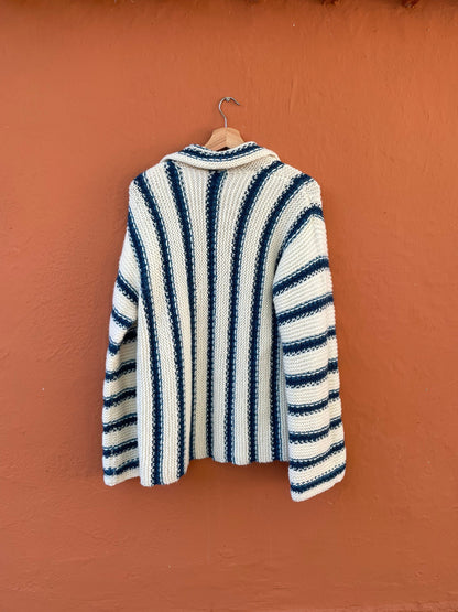 Hand-Knit Chunky Knit Vest in Blue and White — additional view 9