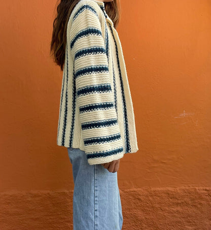 Hand-Knit Chunky Knit Vest in Blue and White — additional view 5