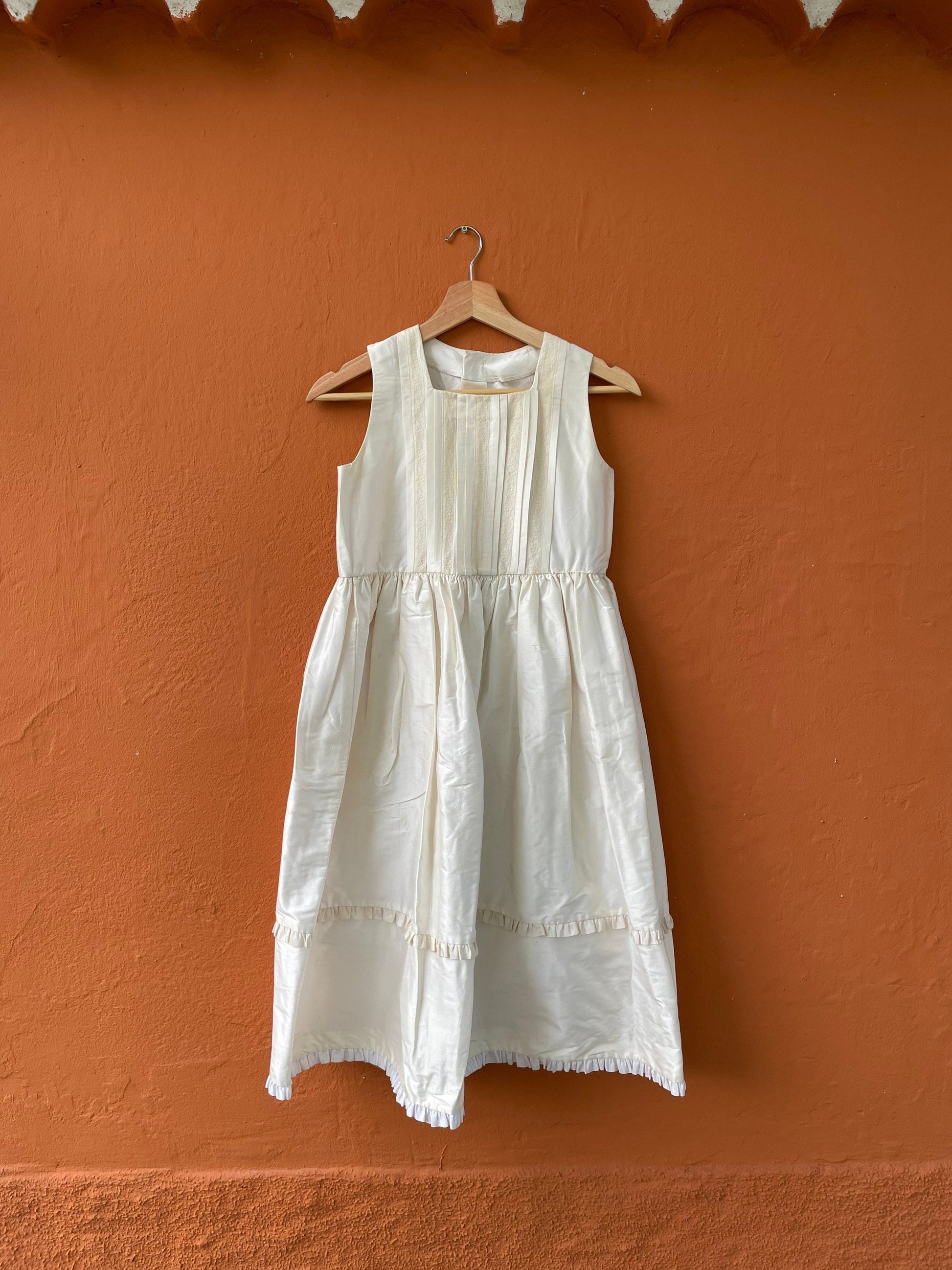 Eggshell flower girl dress, vintage handmade white girl gown, Cottage short long children dress, Dreamy white princess communion dress, C