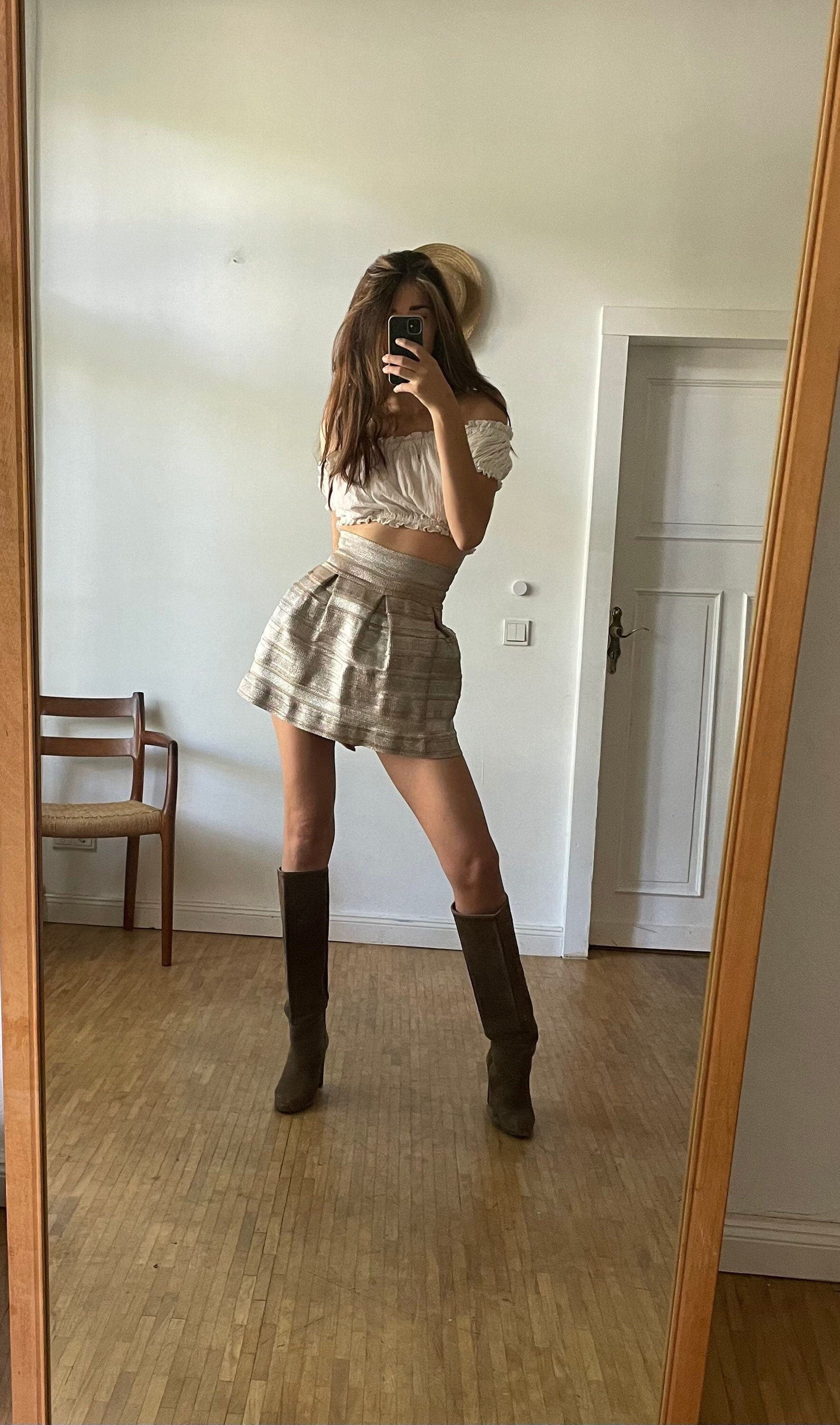Festive silver and gold high waist mini skirt, Showstopper balloon skirt, New Years eve party outfit, Vintage unique metallic mini skirt