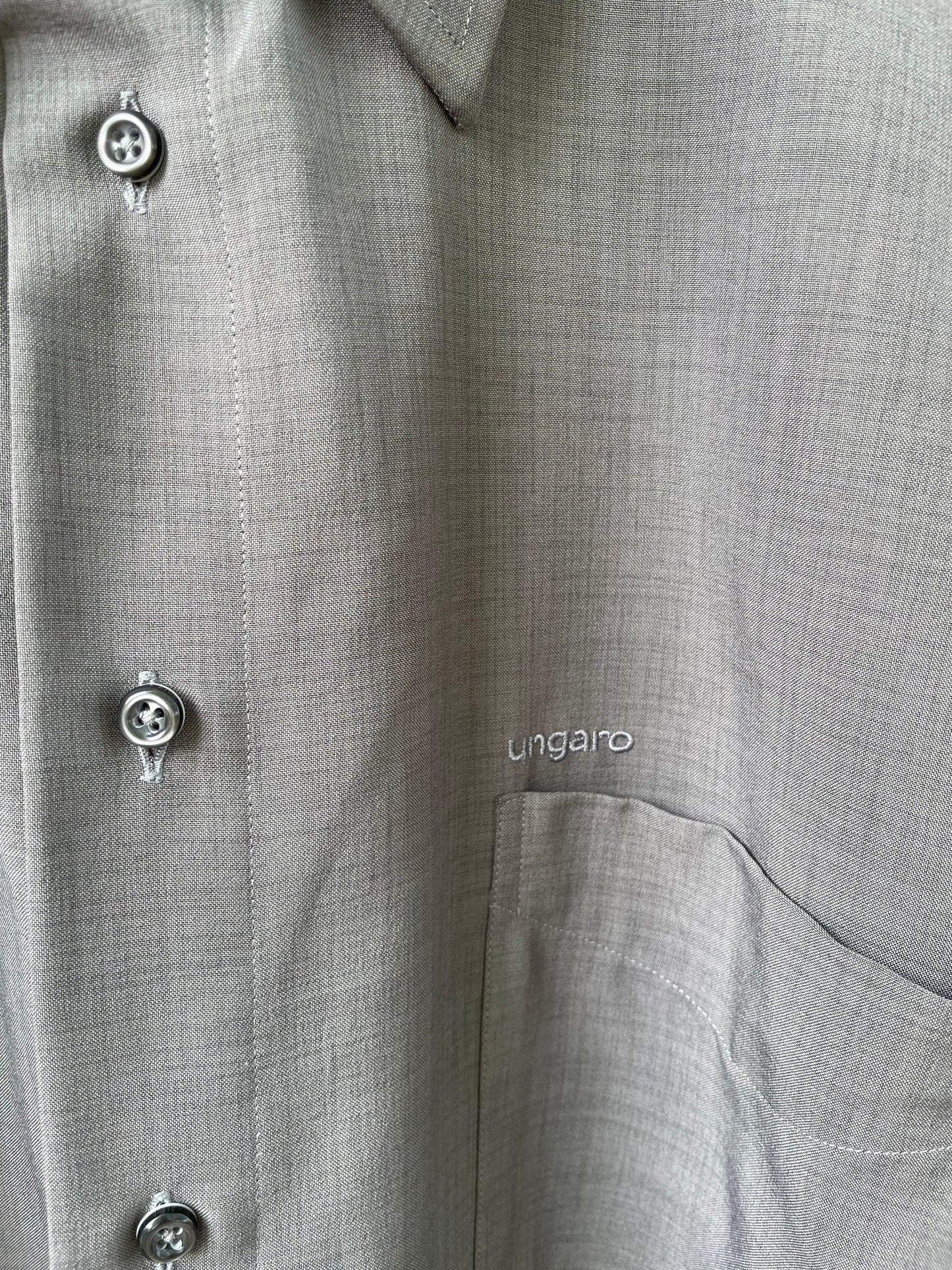 Vintage Emanuel Ungaro grey men blouse, Gingham Oxford designer shirt, Boxy fit, Classic formal shirt, Oversized smart shirt