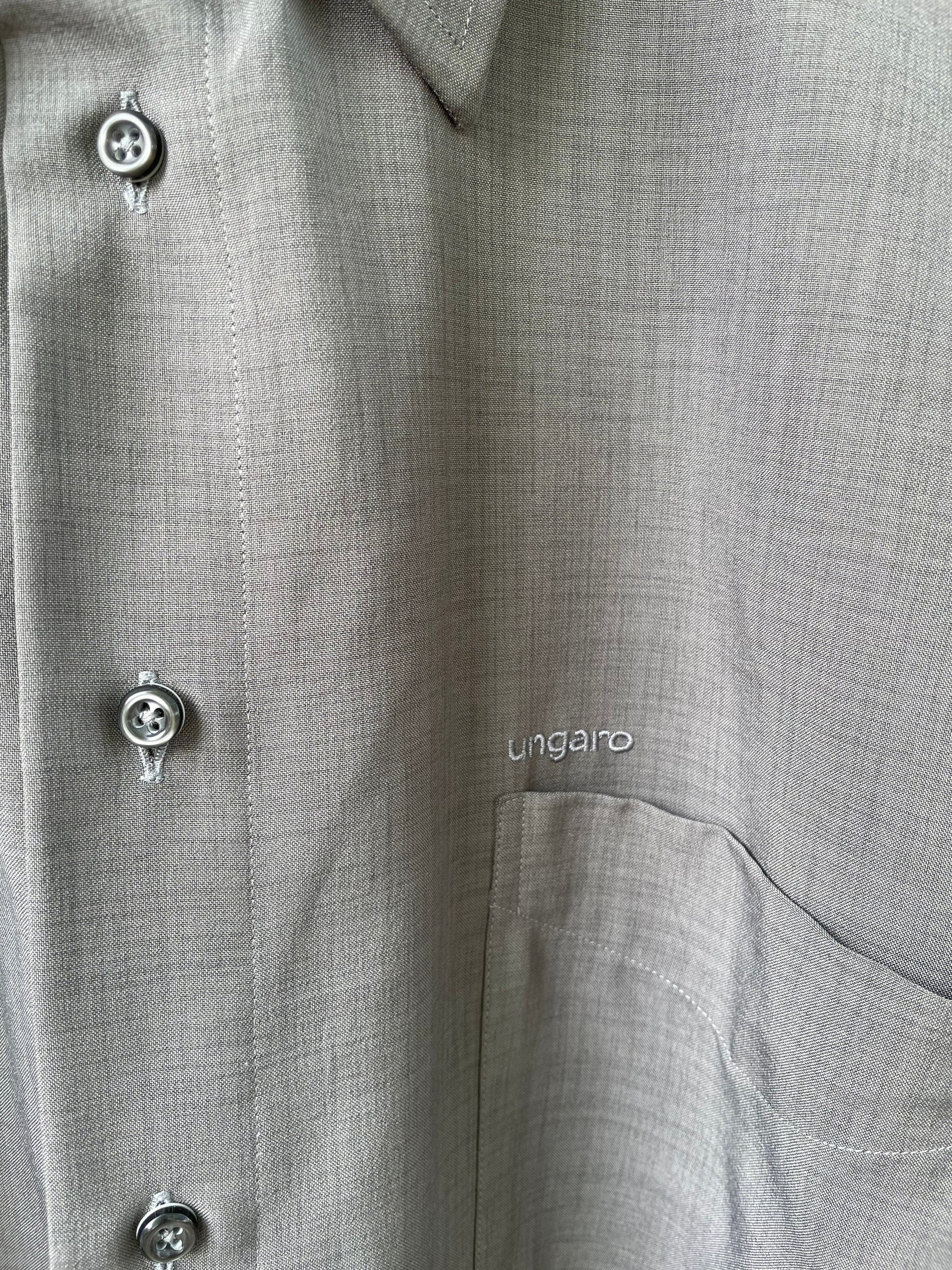 Vintage Emanuel Ungaro grey men blouse, Gingham Oxford designer shirt, Boxy fit, Classic formal shirt, Oversized smart shirt