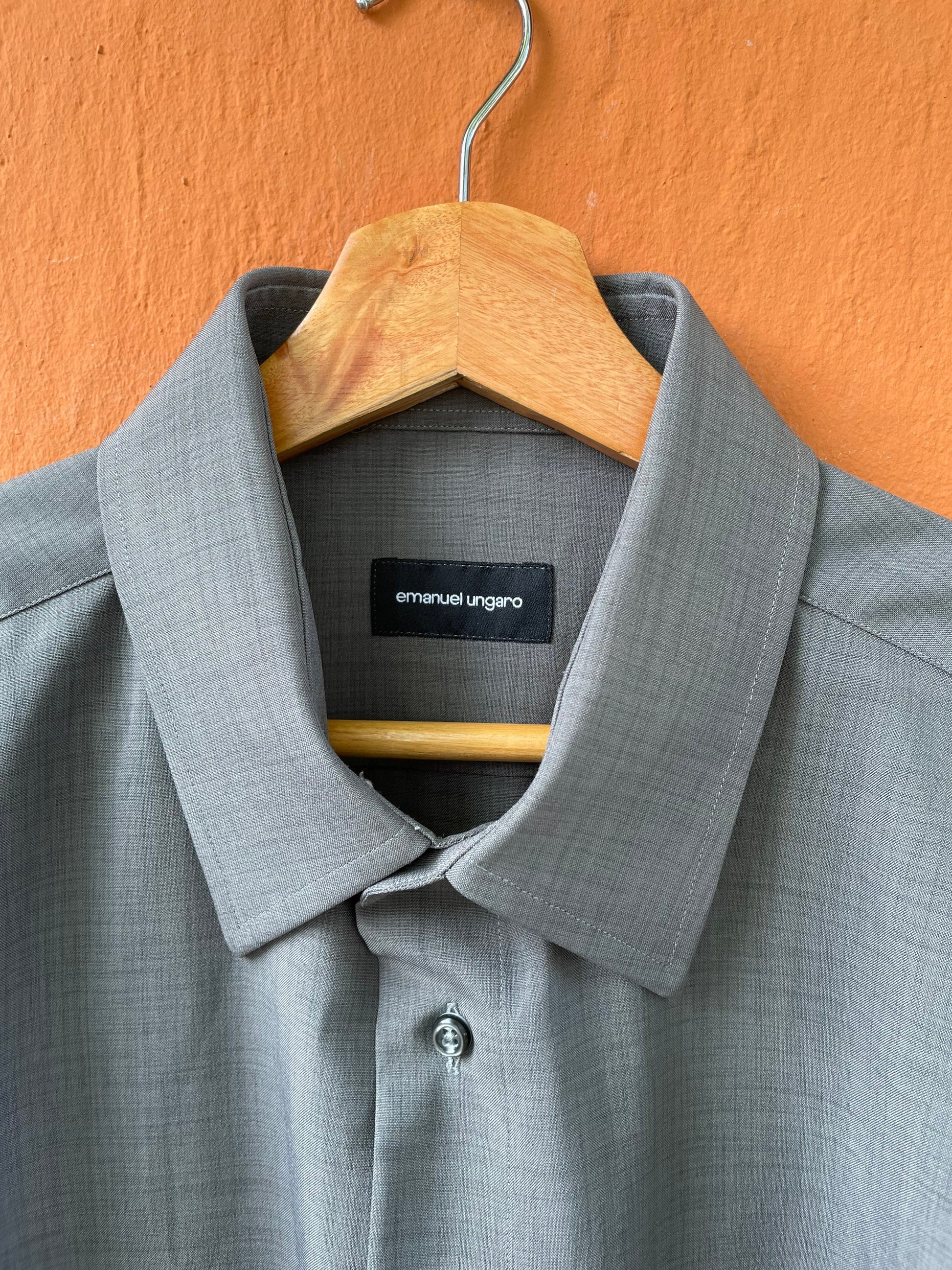 Vintage Emanuel Ungaro grey men blouse, Gingham Oxford designer shirt, Boxy fit, Classic formal shirt, Oversized smart shirt