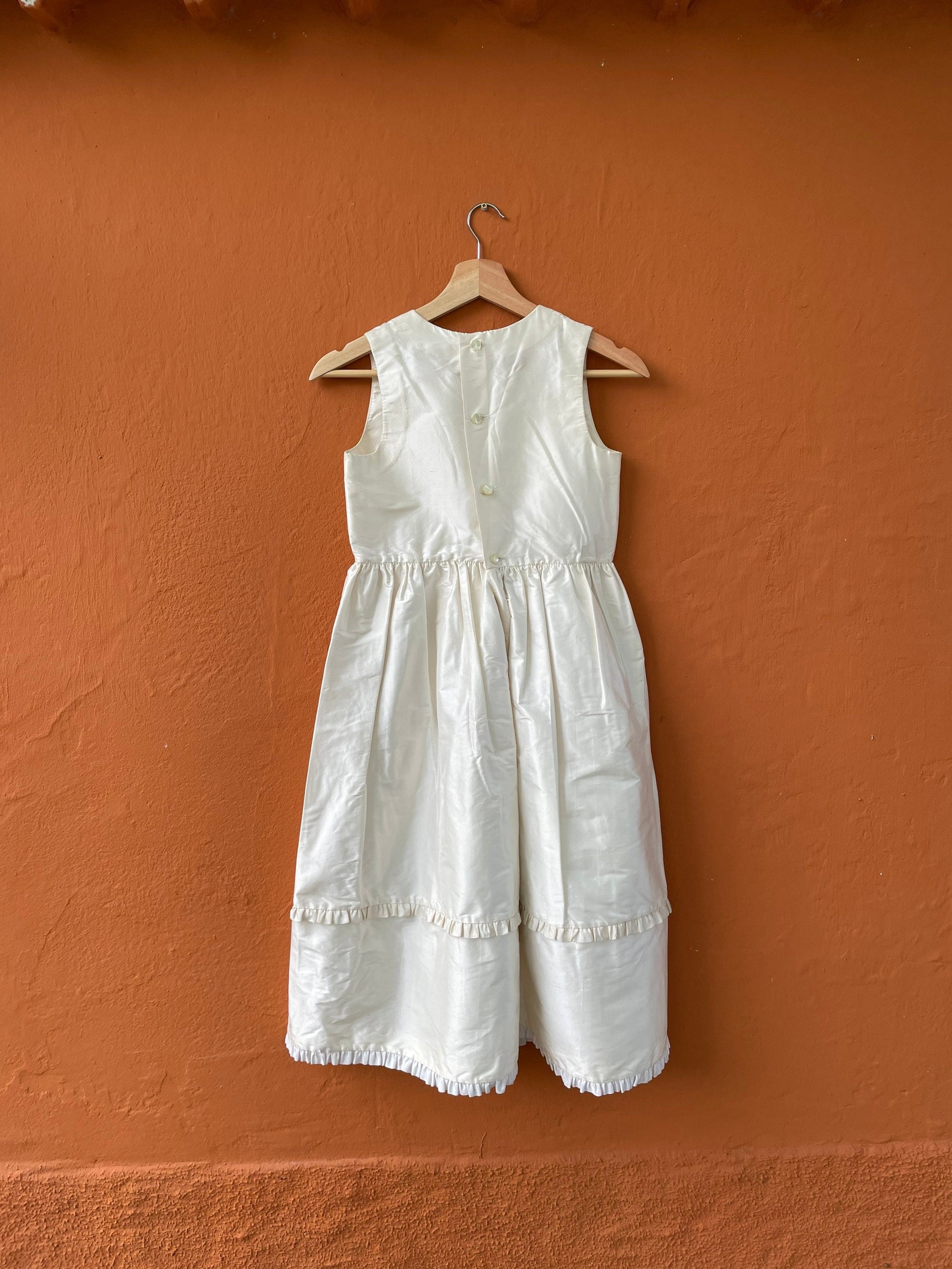 Eggshell flower girl dress, vintage handmade white girl gown, Cottage short long children dress, Dreamy white princess communion dress, C