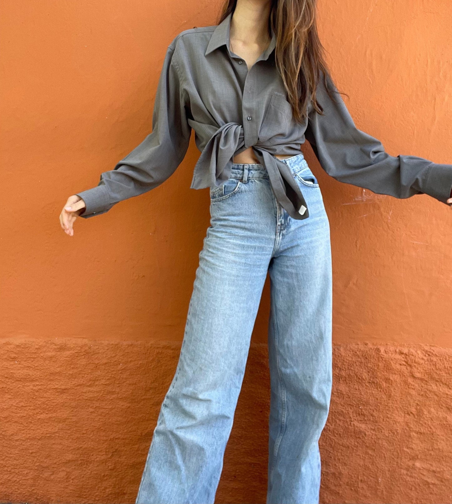 Vintage Emanuel Ungaro grey men blouse, Gingham Oxford designer shirt, Boxy fit, Classic formal shirt, Oversized smart shirt