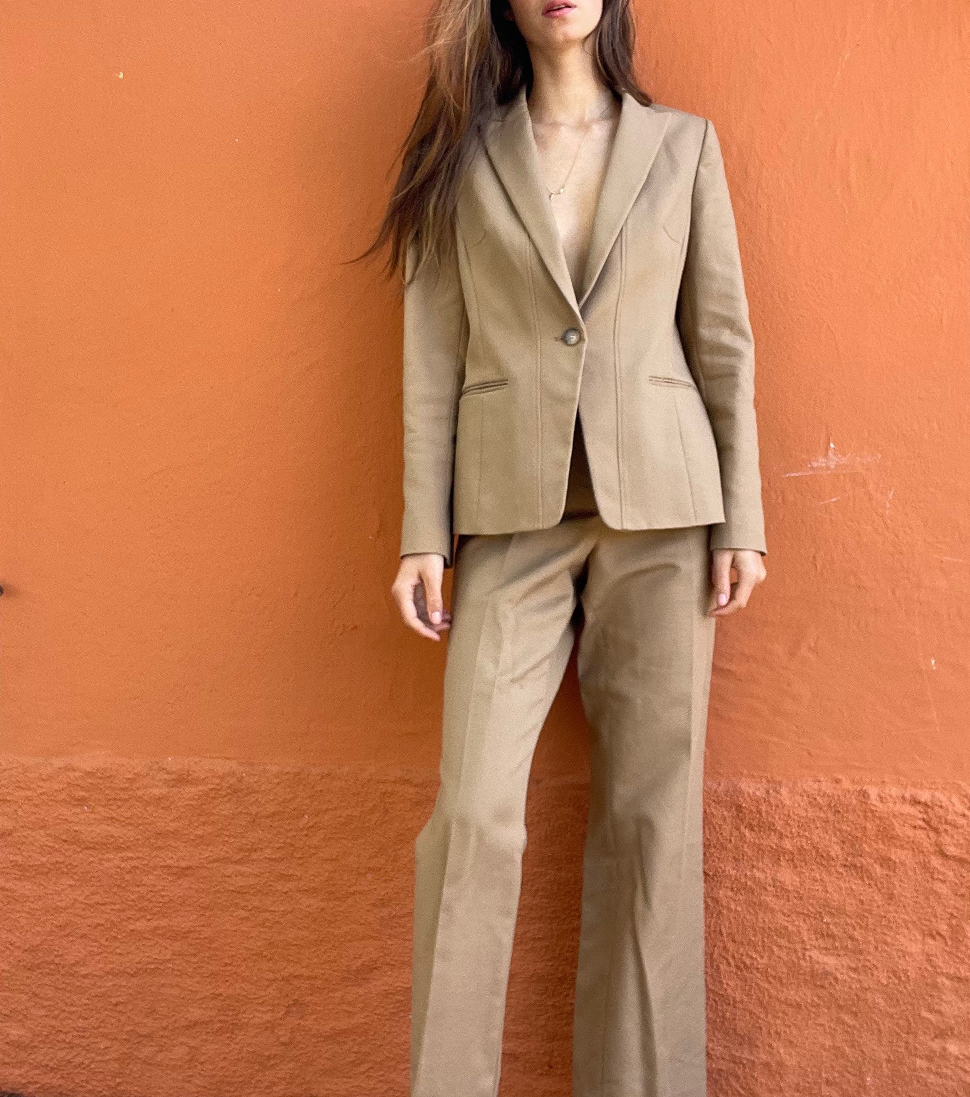 Contemporary Taupe Suit Set - Sleek Blazer and Tailored Trousers, Basic earthy lounge set, boheme two piece, beige house set, pant suits