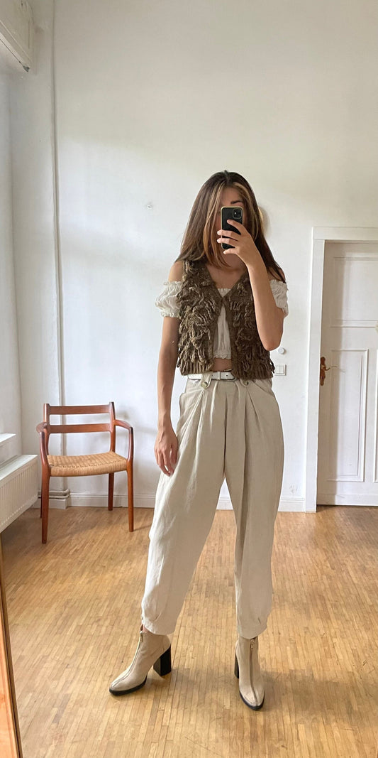 Alpaca wool blend brown waistcoat, textured woman gilet, Earthy boho beach clothing, bohemian outfit