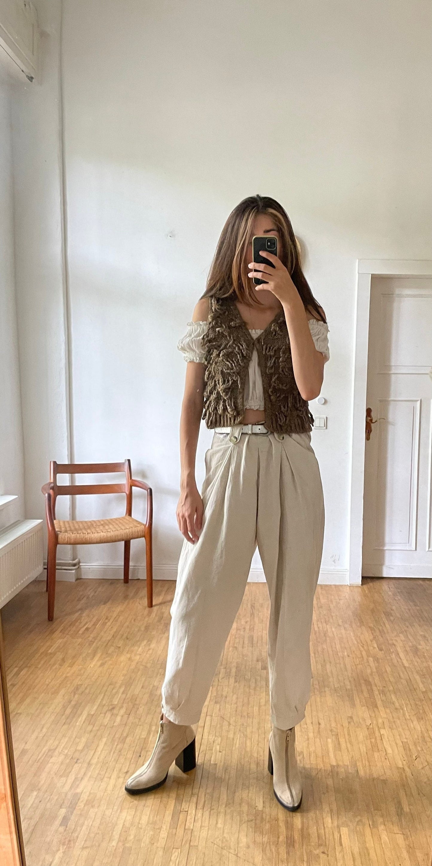 Alpaca wool blend brown waistcoat, Stylish textured woman gilet, Earthy boho beach clothing, bohemian outfit