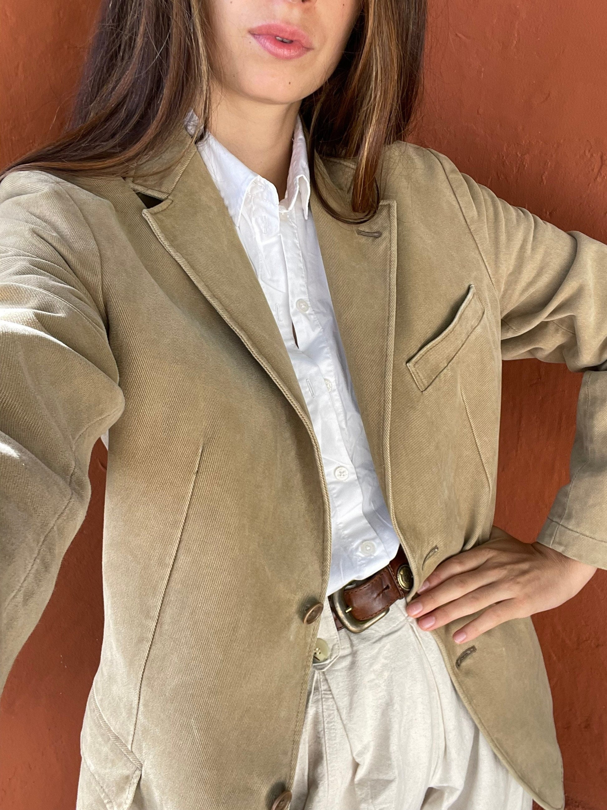 Beige Vintage Oversized Blazer Jacket — back view