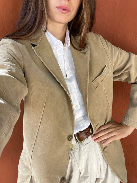 Light Academia tweed jacket, Brown beige smart Americana, vintage Massimo Dutti Oversized jacket, Tan casual designer jacket, L