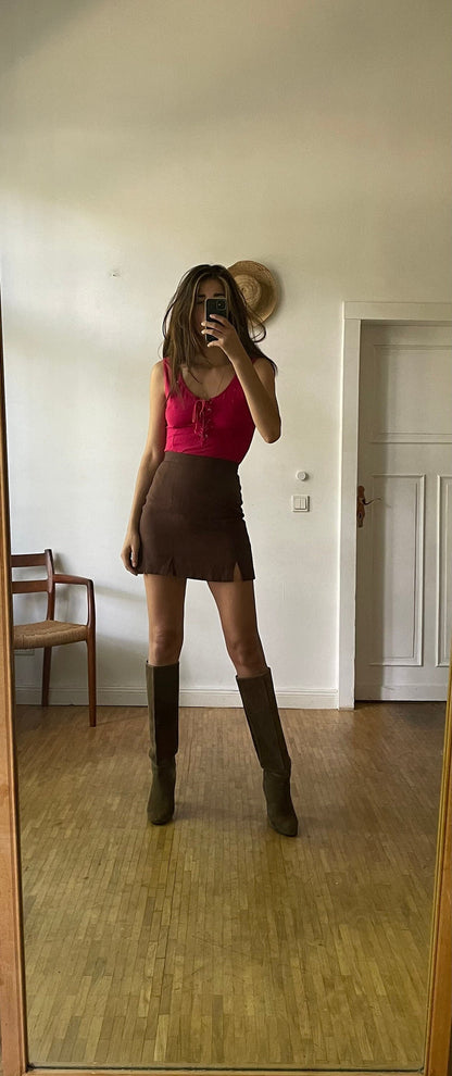 Fuchsia Lace-Up Vintage Bodysuit — back view