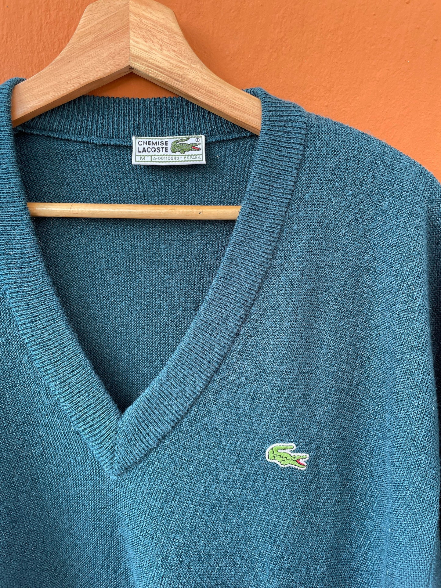 Forest green vintage Chemise Lacoste sweaterverst, V neck dark green Dark Academia aesthetic jumper, V neck winter sweater, Vintage unisex