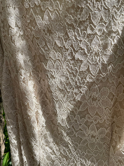 Vintage beige lace bodycon dress, Eggshell / Creme lace slip dress, M