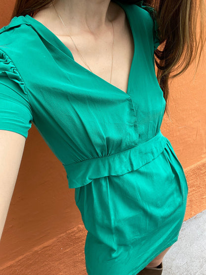 Emerald Green Silk Vintage Cocktail Dress — back view