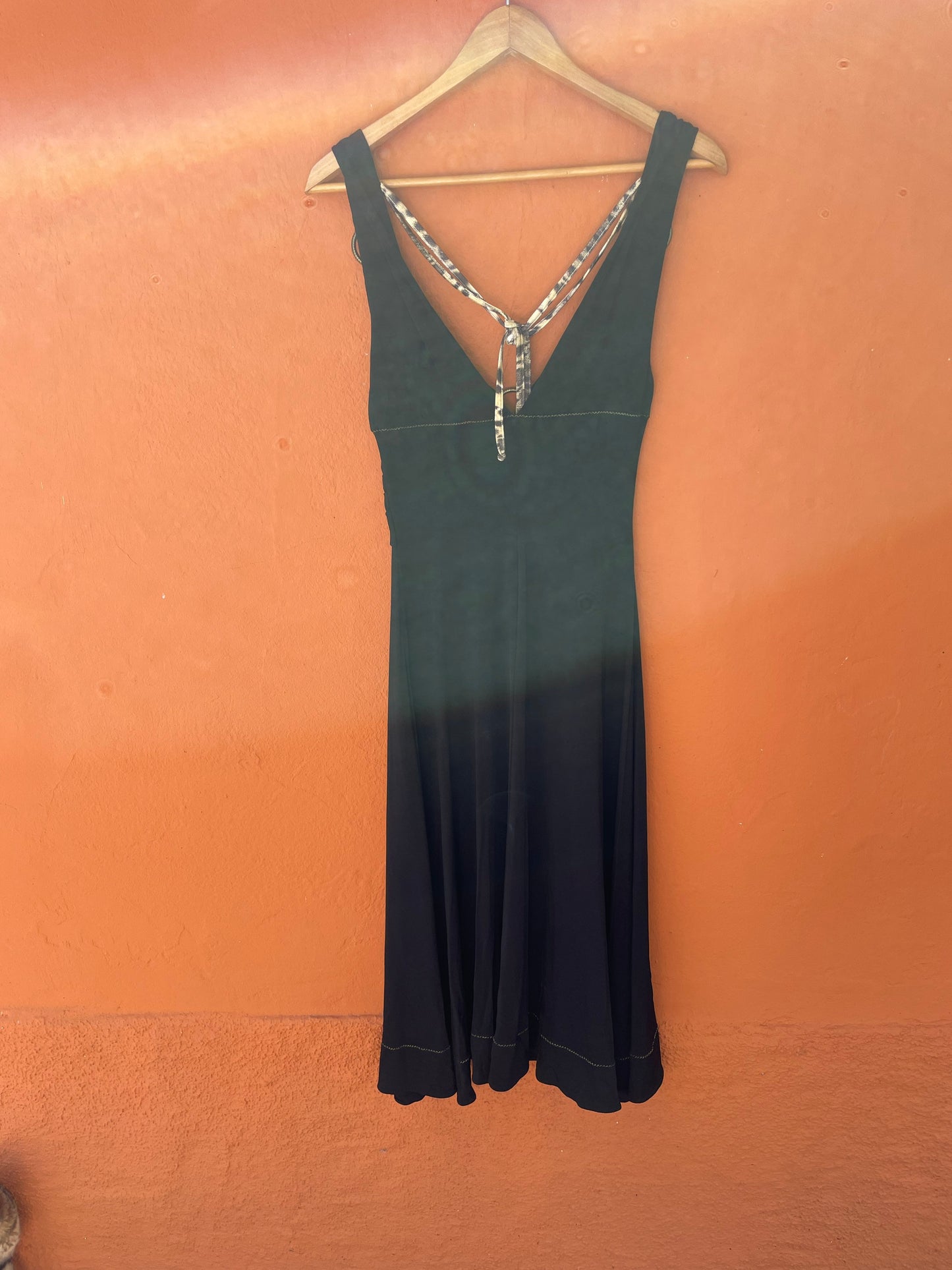 Vintage Just Cavalli formal maxi dress, Elegant black deep v cocktail dress, Animal pattern long dress, L