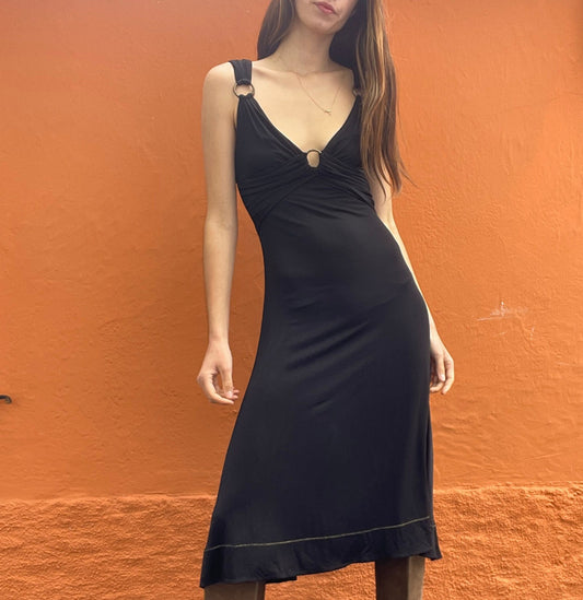 Vintage Just Cavalli formal maxi dress, Elegant black deep v cocktail dress, Animal pattern long dress, L