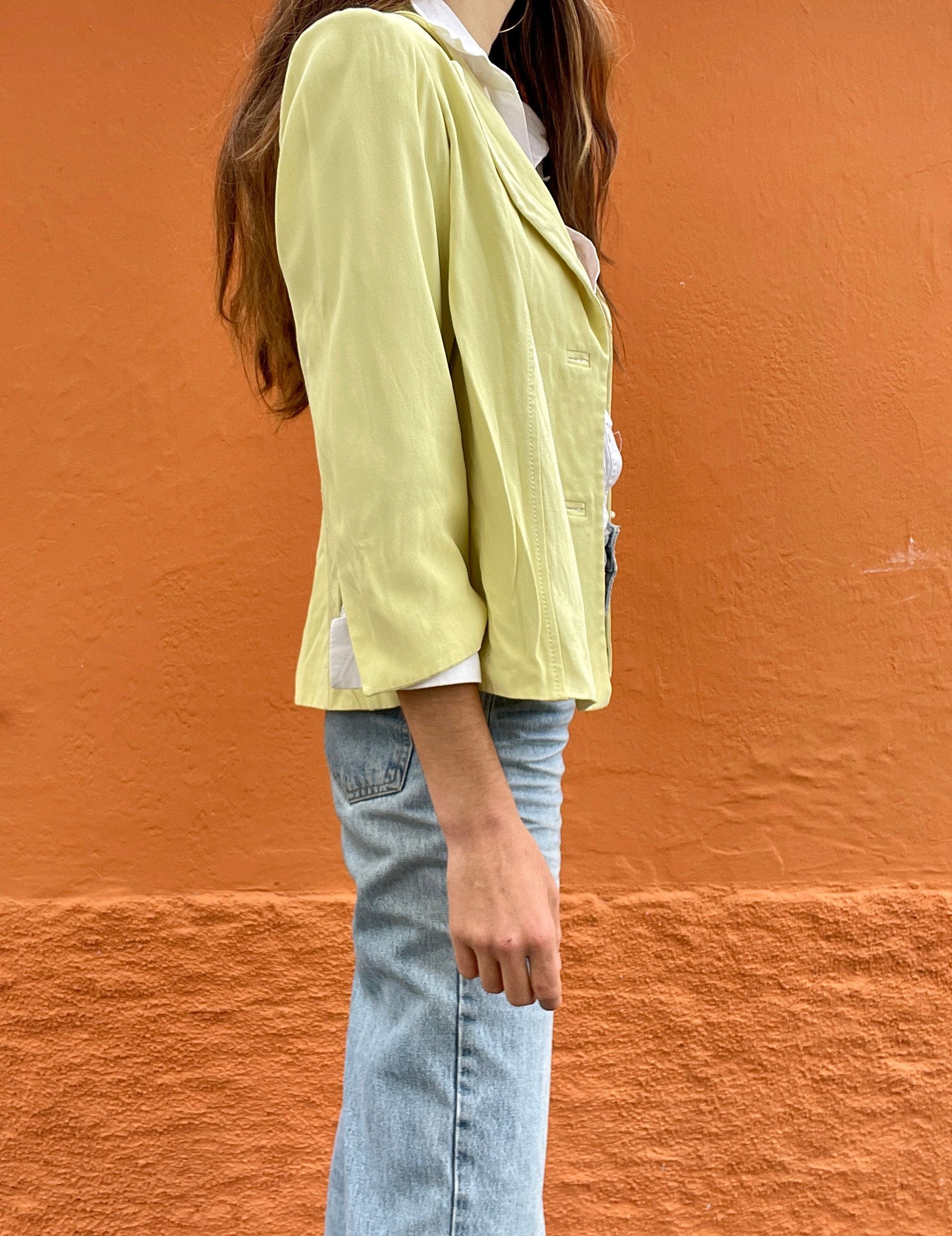 Vintage apple green Marta Palmieri formal blazer jacket, Feminine event wear, Classic design blazer