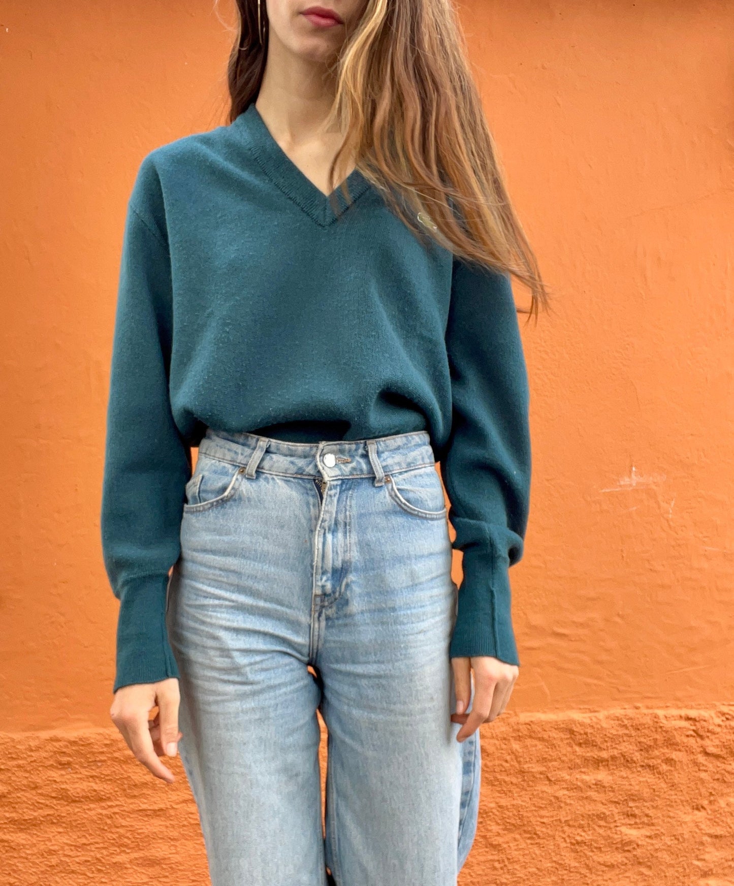 Forest green vintage Chemise Lacoste sweaterverst, V neck dark green Dark Academia aesthetic jumper, V neck winter sweater, Vintage unisex