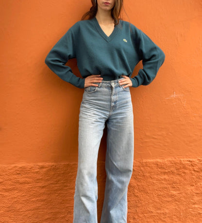 Forest Green Vintage Lacoste Sweatshirt — fabric close-up