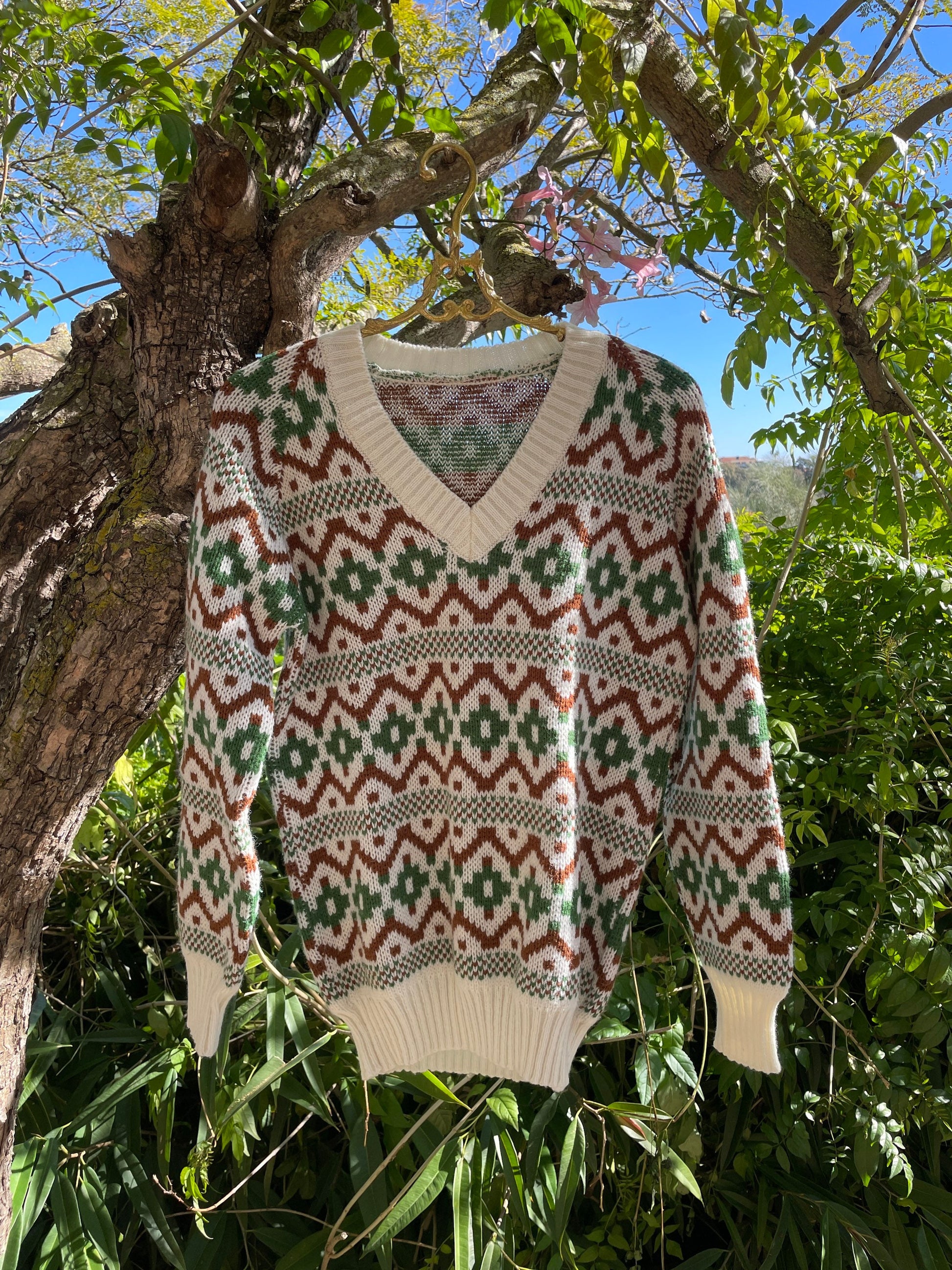 Vintage sweater with groovy pattern, Après-ski jumper, Vintage christmas sweater, Peruvian jumper, Handmade jumper, Ethical