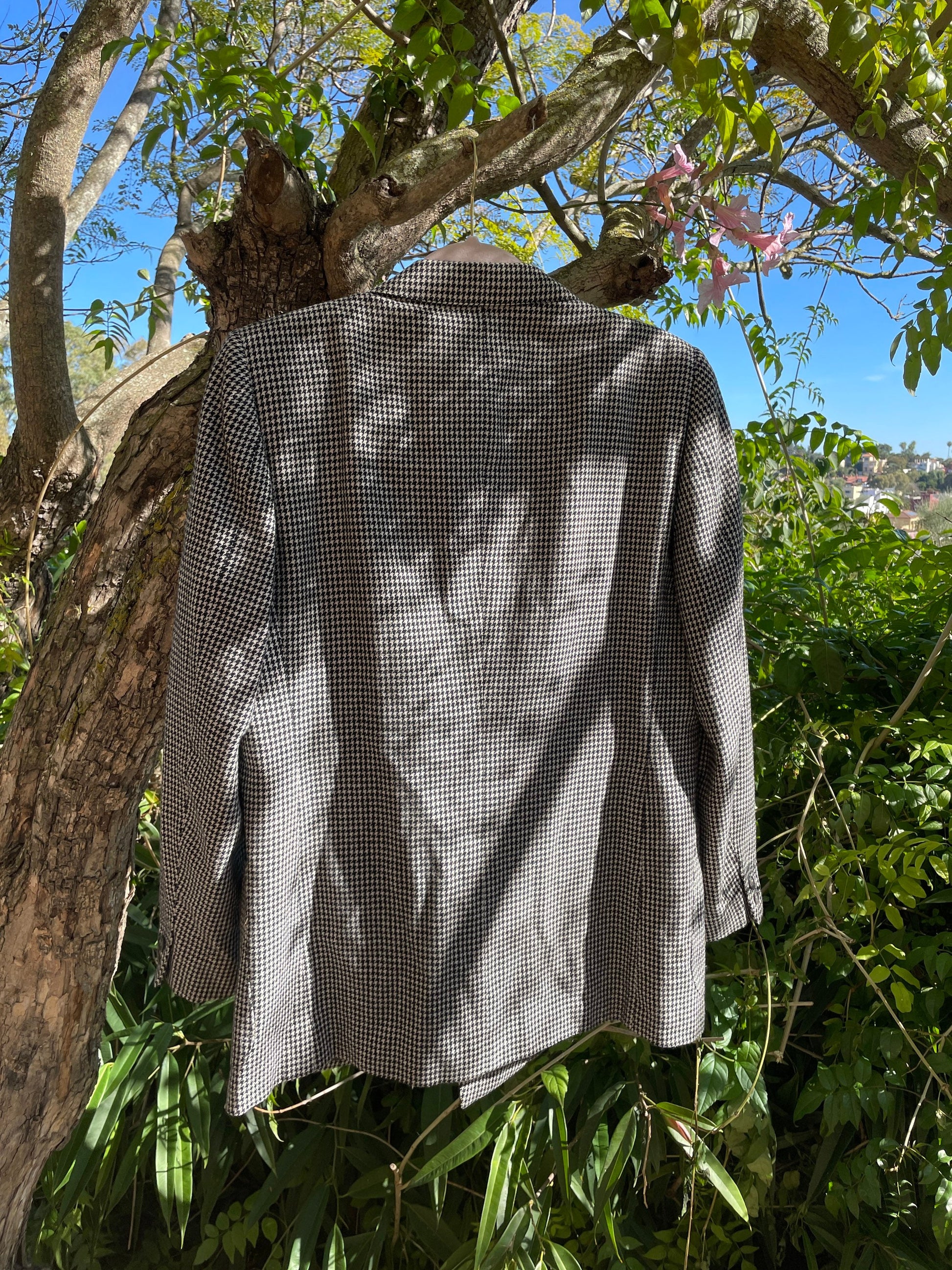 Vintage black and white houndstooth plaid women blazer, Light academia blazer, Retro smart oversized women's clothing,