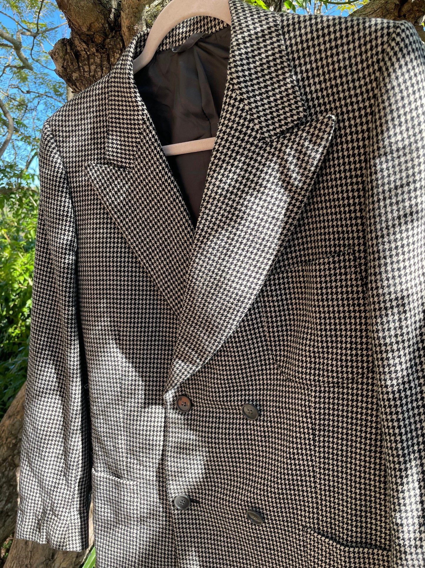 Vintage black and white houndstooth plaid women blazer, Light academia blazer, Retro smart oversized women's clothing,