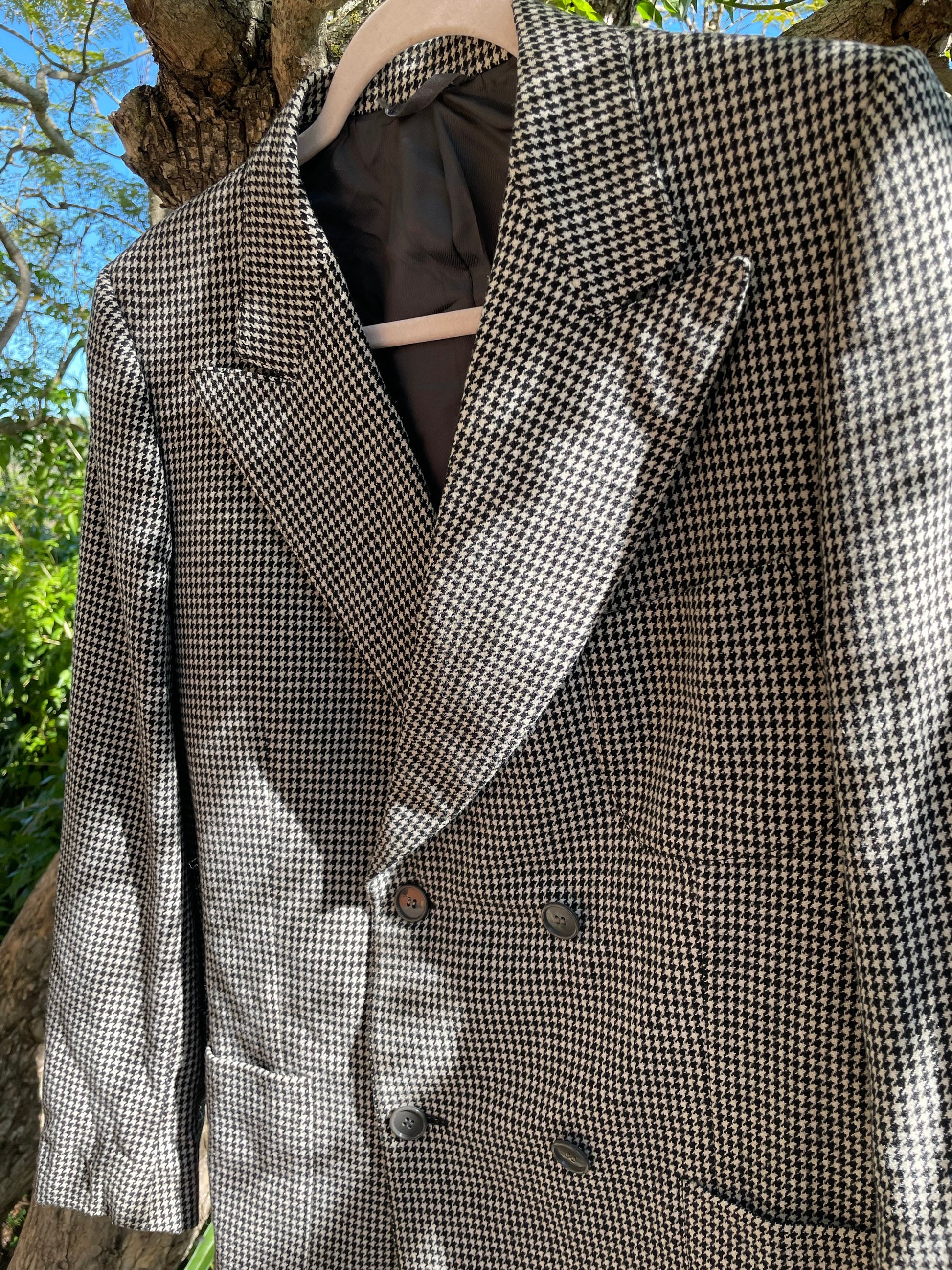 Vintage black and white houndstooth plaid women blazer, Light academia blazer, Retro smart oversized women's clothing,