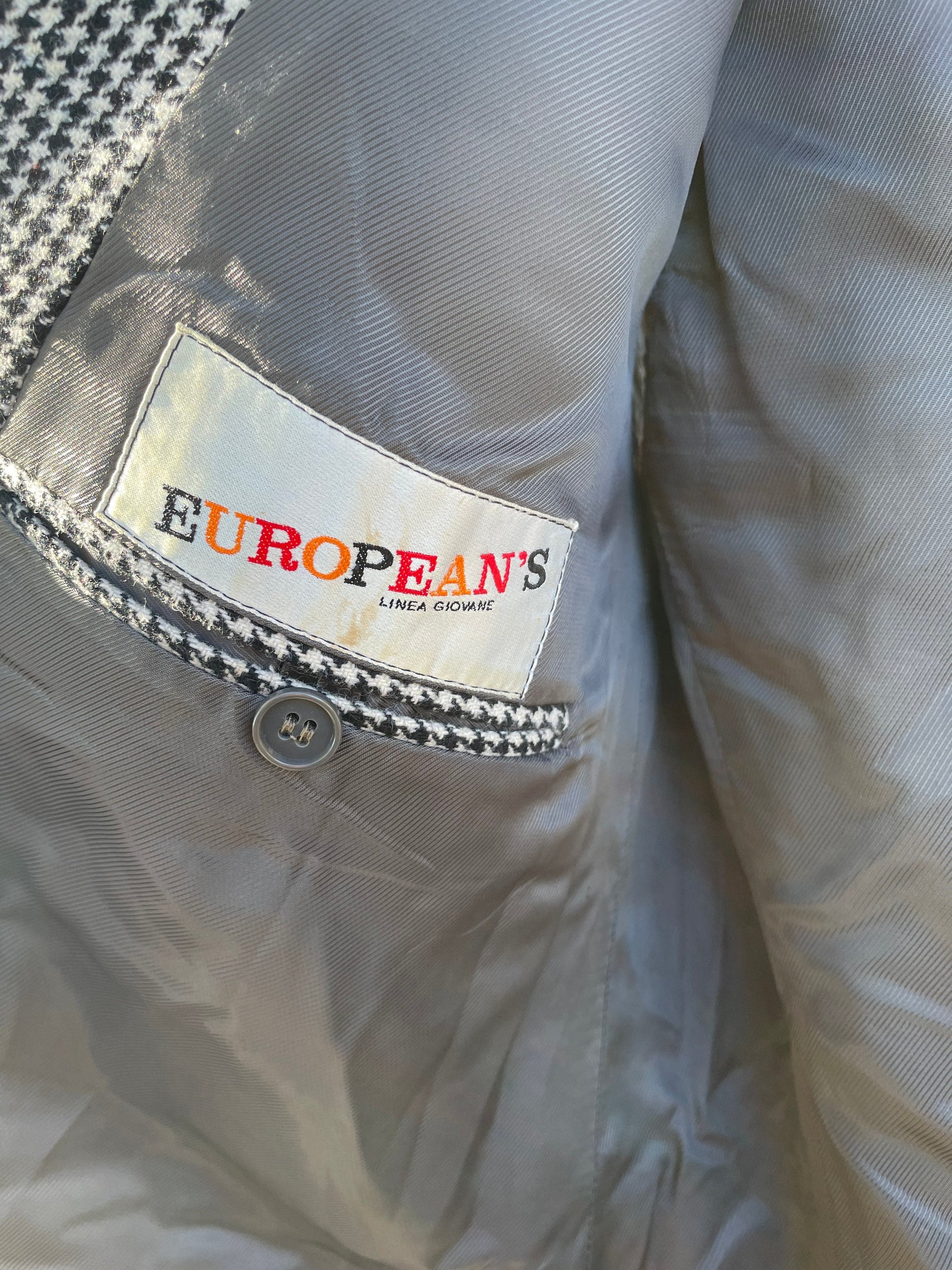 Vintage black and white houndstooth plaid women blazer, Light academia blazer, Retro smart oversized women's clothing,