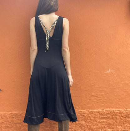 Vintage Just Cavalli Black Maxi Dress — fabric close-up