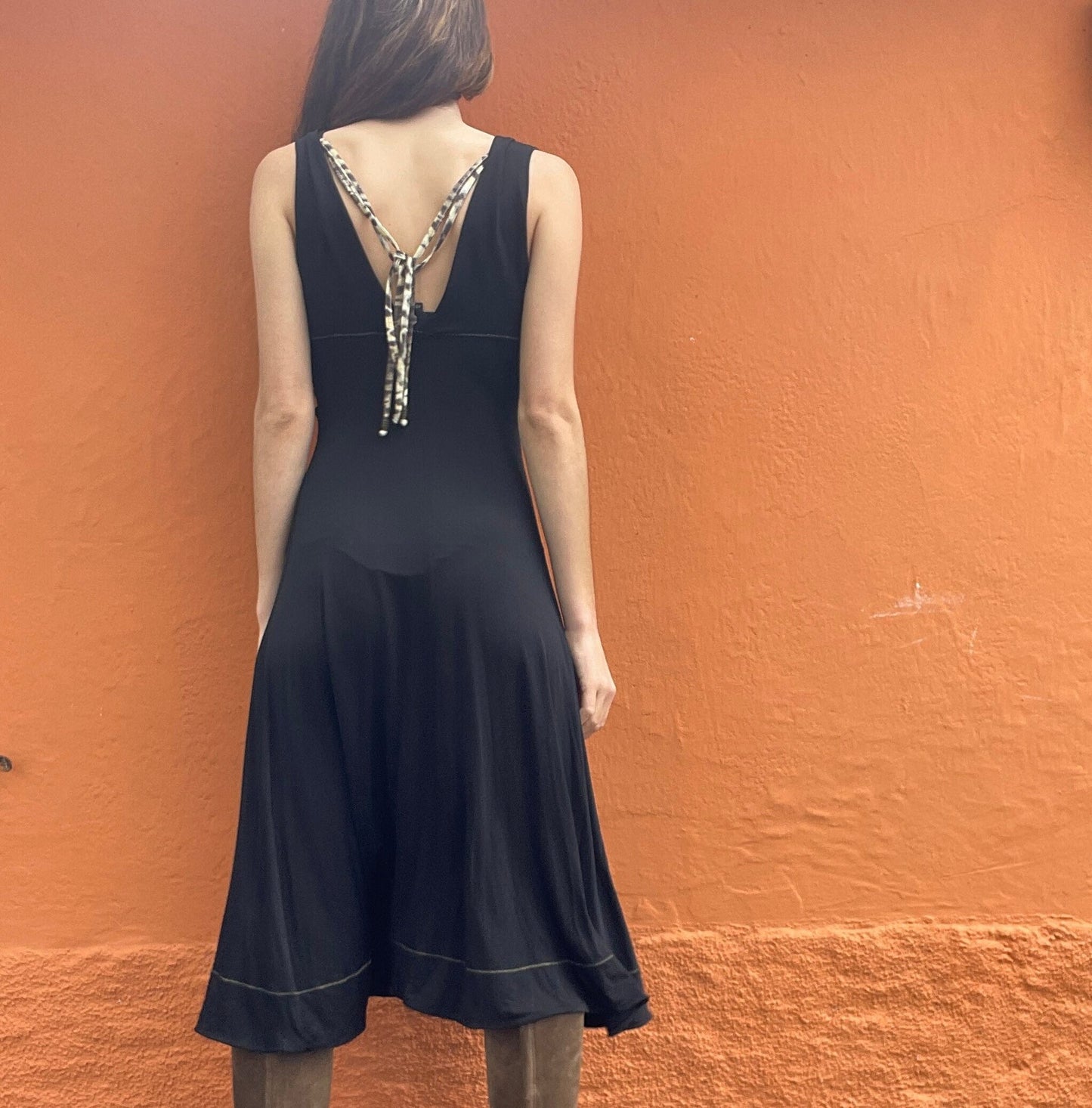 Vintage Just Cavalli formal maxi dress, Elegant black deep v cocktail dress, Animal pattern long dress, L