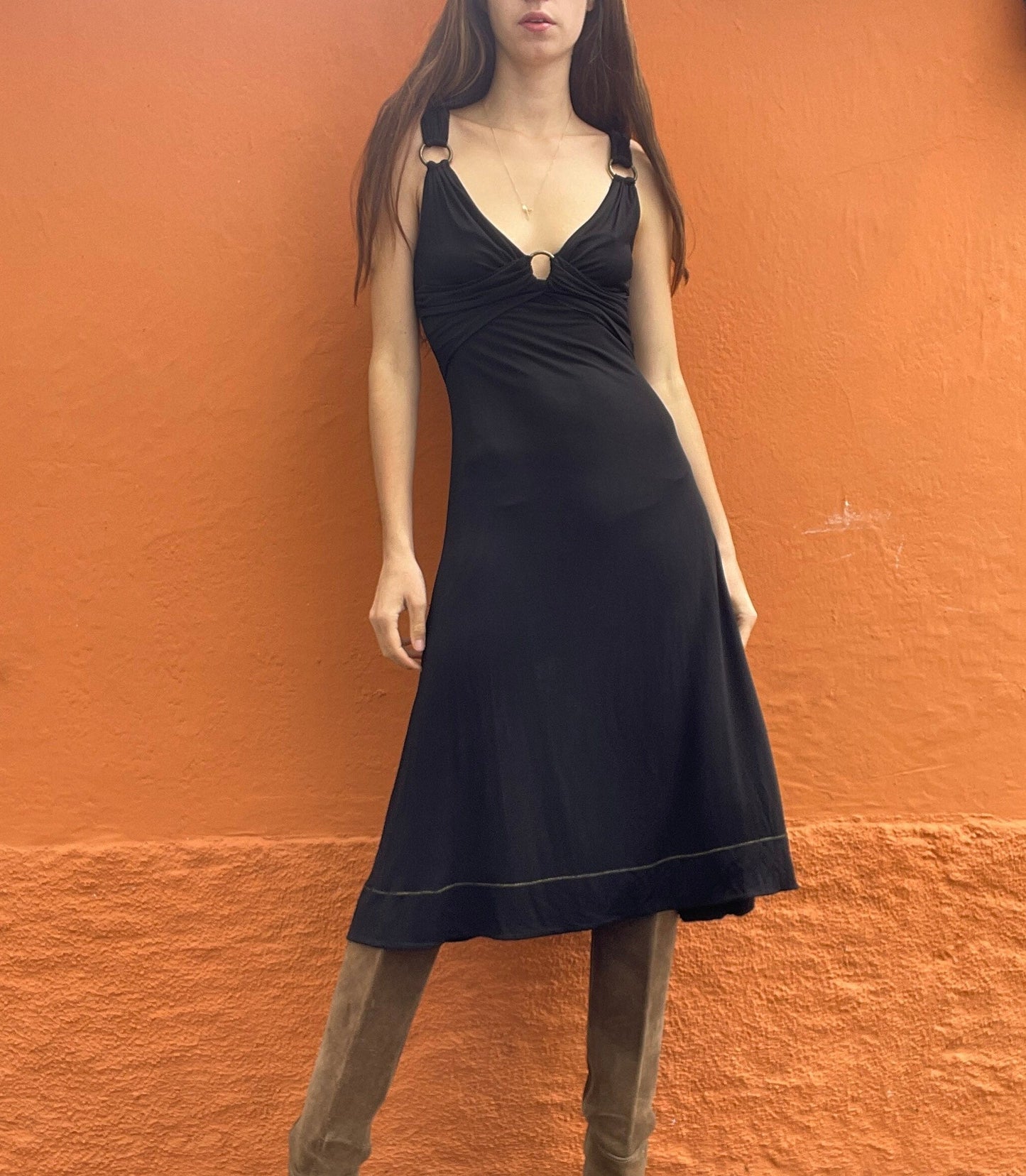 Vintage Just Cavalli formal maxi dress, Elegant black deep v cocktail dress, Animal pattern long dress, L