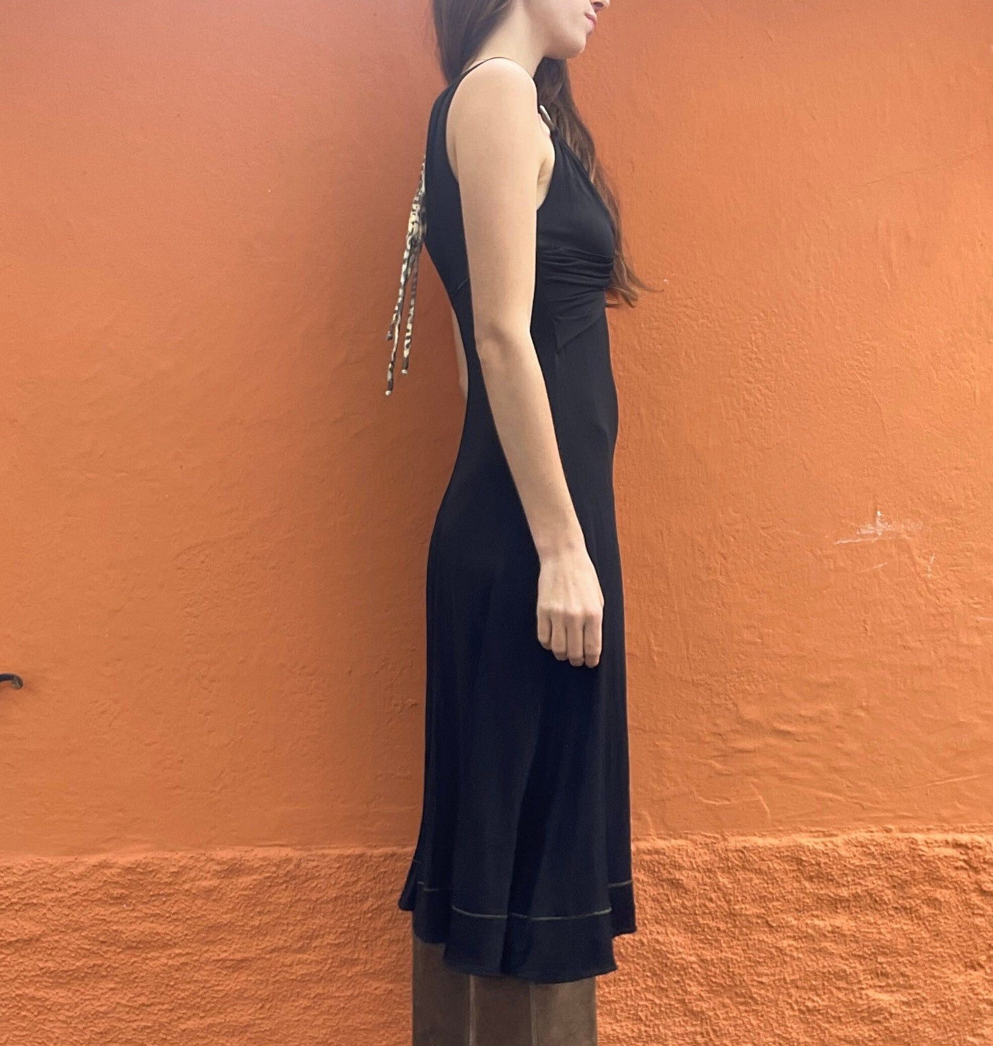 Vintage Just Cavalli formal maxi dress, Elegant black deep v cocktail dress, Animal pattern long dress, L