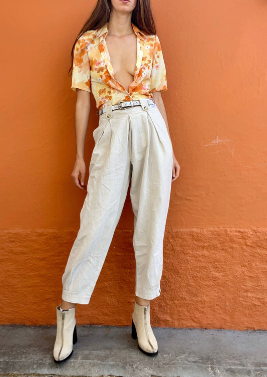 Vintage resort wear woman blouse, Colourful summer shirt, Feminine button up blouse, Handmade vintage 70s top, XXS