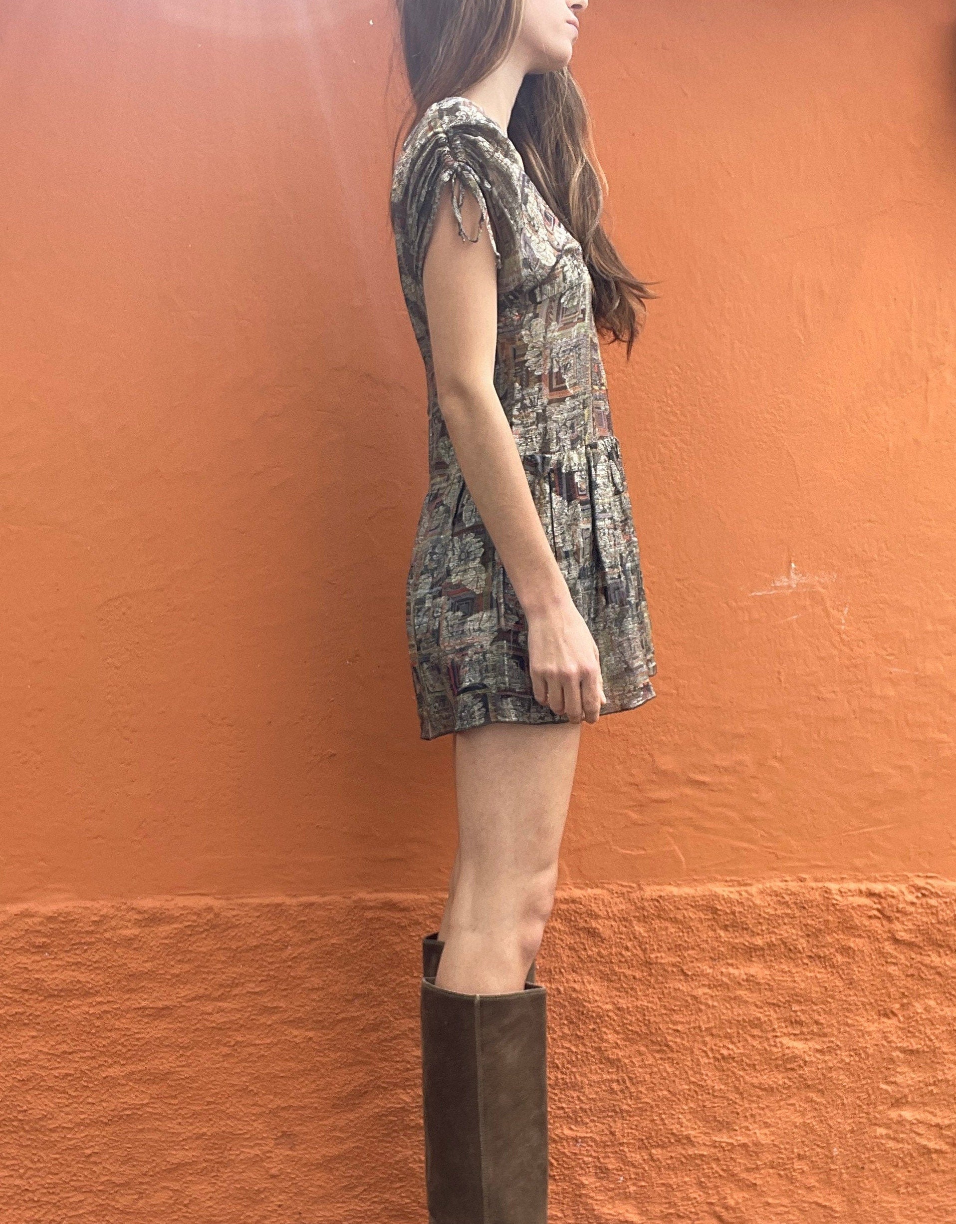 Isabel Marant french designer mini dress, Short golden glitter summer dress, Disco party outfit, Branded vintage clothing,