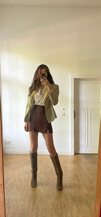 Vintage Yellow Wool Plaid Blazer — detail