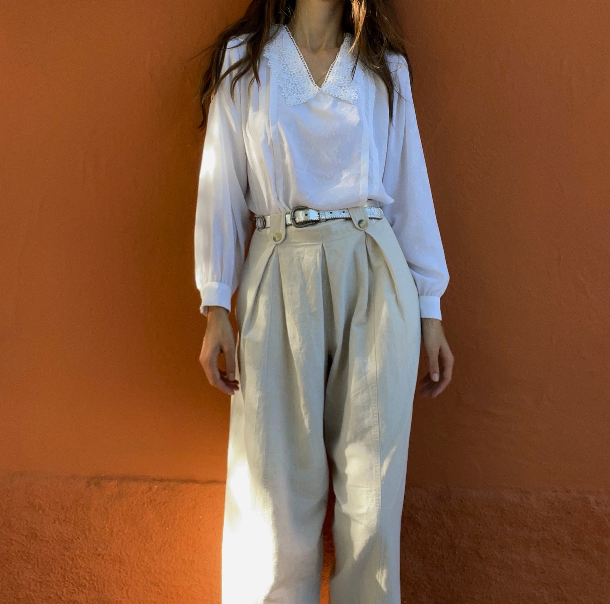 Romantic antique lace white blouse, Handmade vintage cottage core woman blouse with peter pan collar, Elegant French white shirt, M