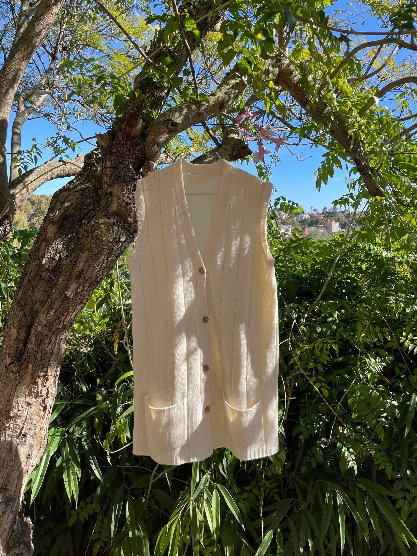 Vintage wool button up dress, Sleeveless rustic chic miniDress, Earthy mediterranean clothing, Size 10–12