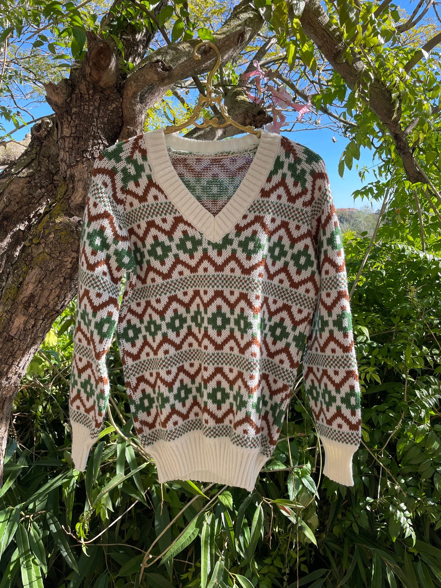 Vintage sweater with groovy pattern, Après-ski jumper, Vintage christmas sweater, Peruvian jumper, Handmade jumper, Ethical