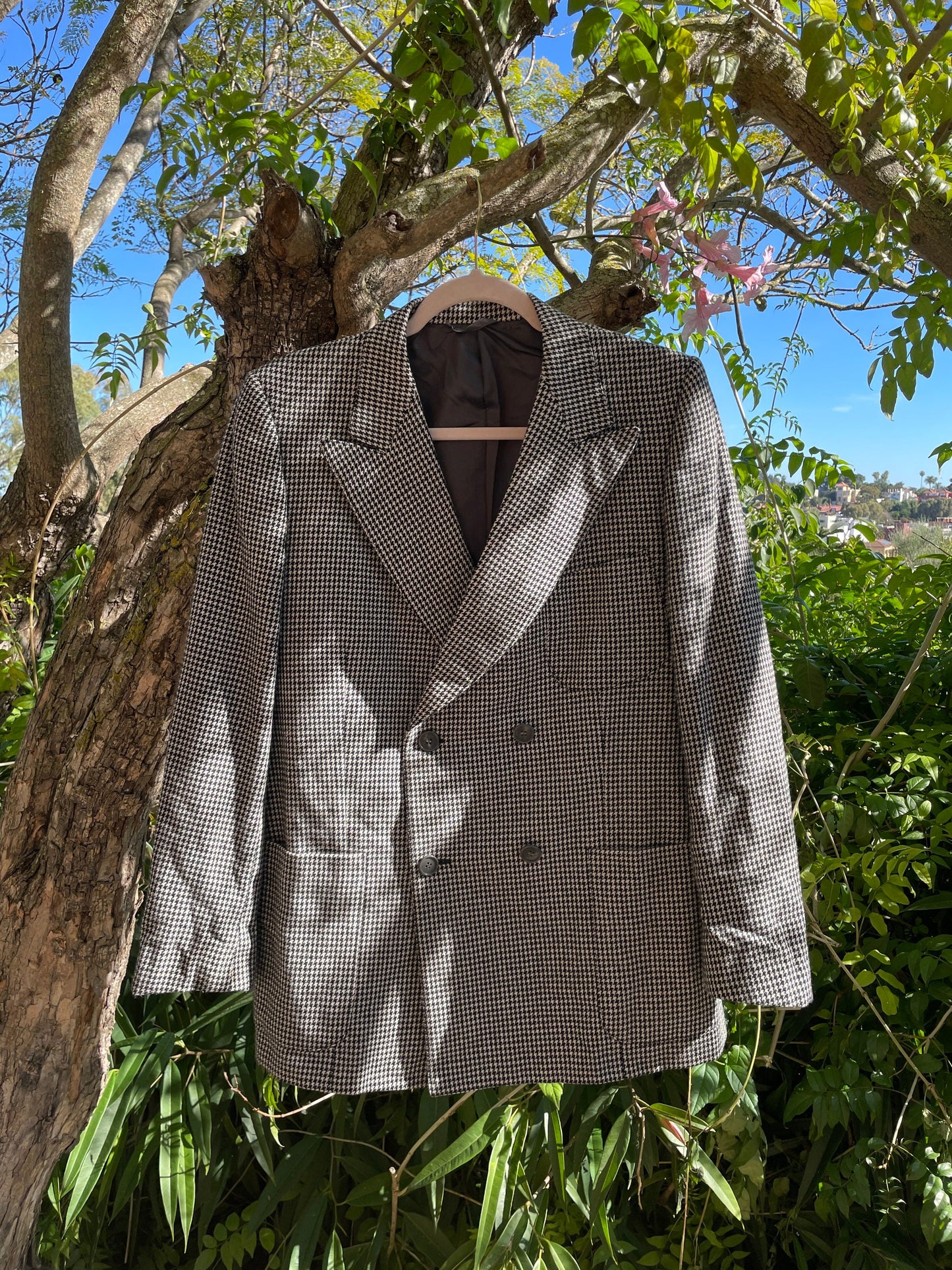 Vintage black and white houndstooth plaid women blazer, Light academia blazer, Retro smart oversized women's clothing,