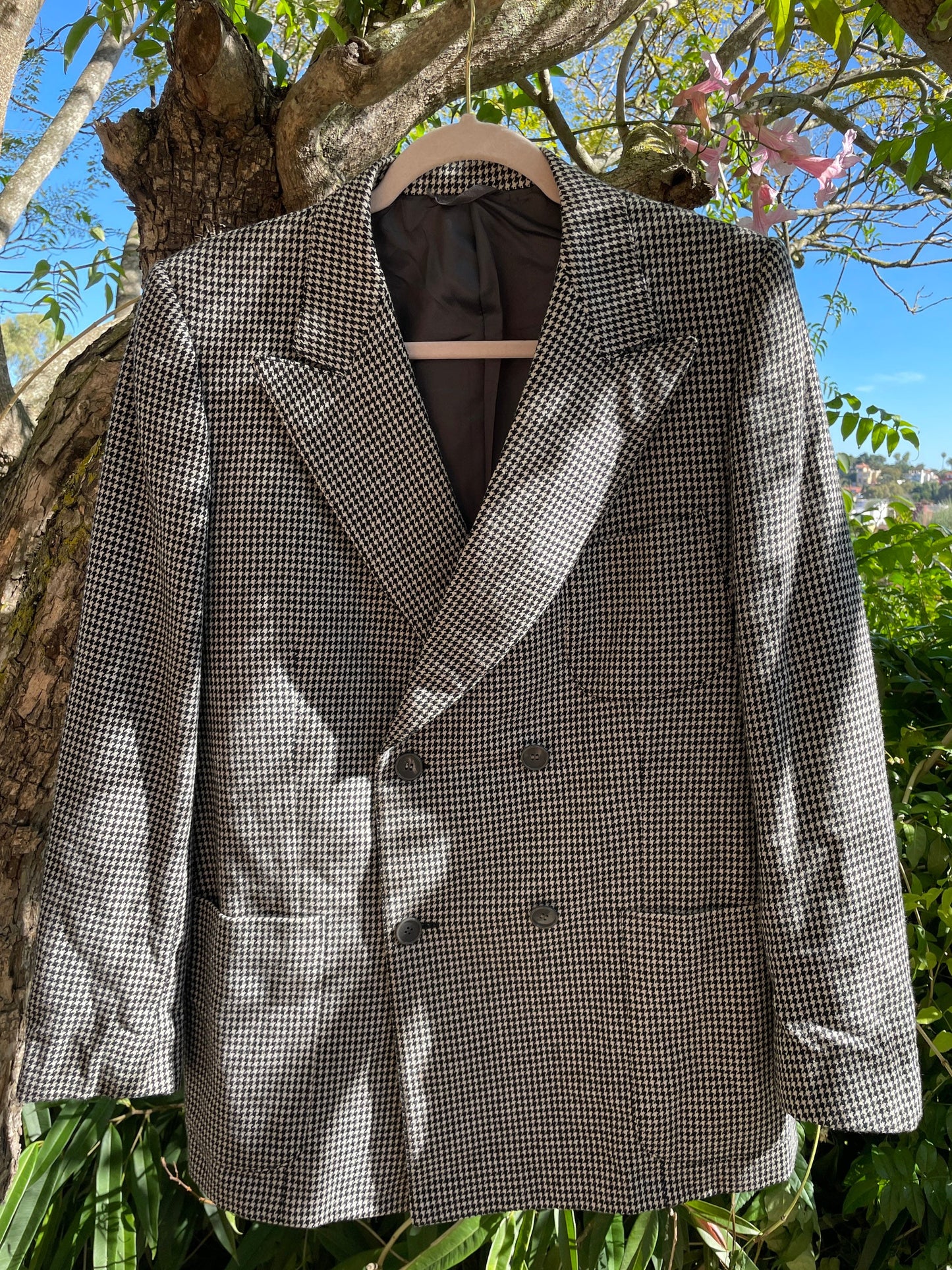 Vintage black and white houndstooth plaid women blazer, Light academia blazer, Retro smart oversized women's clothing,