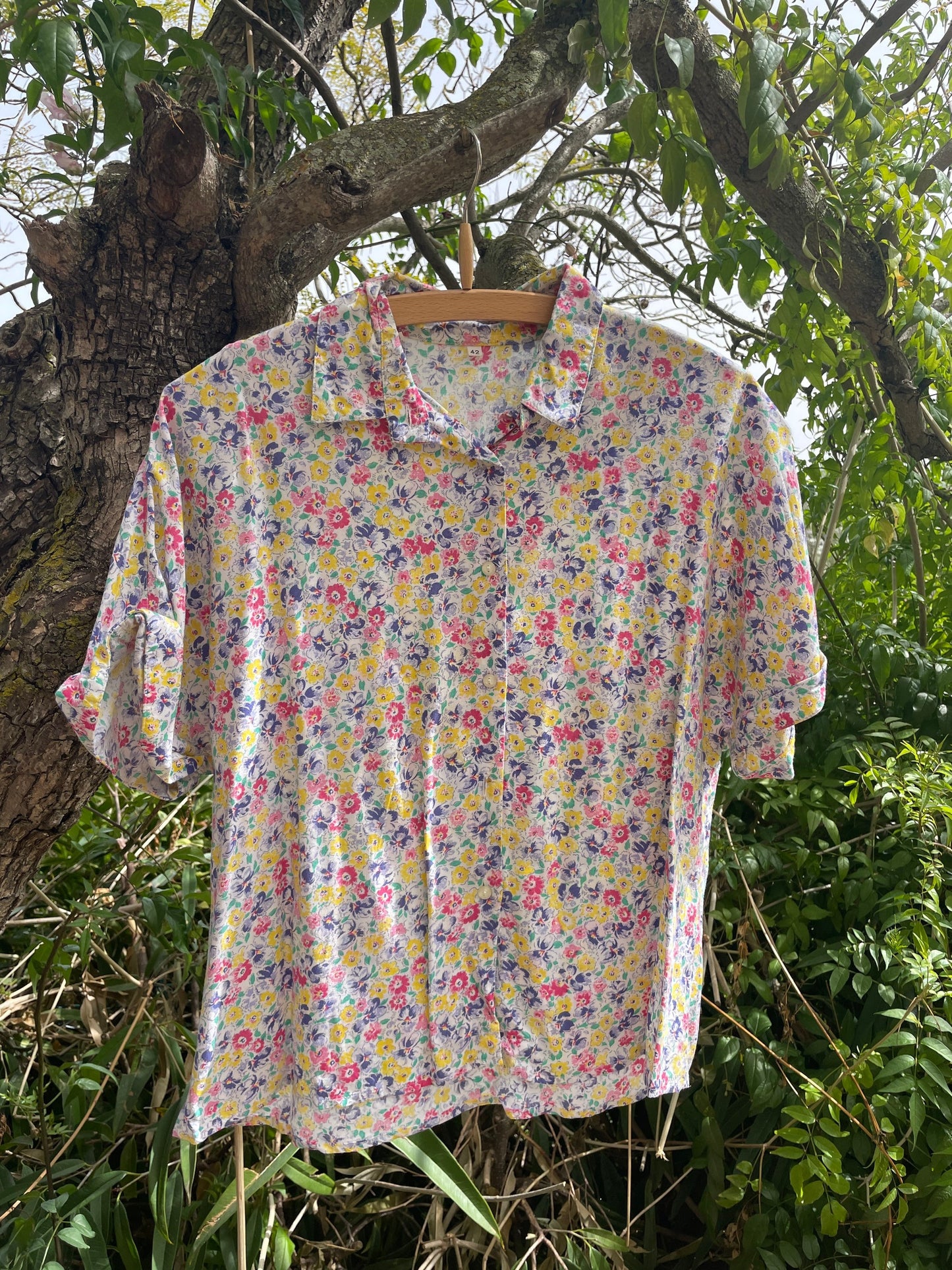 Floral women's blouse, Retro blouse, Hippie clothing, Light cotton summer shirt, floral pattern button up girl shirt, M