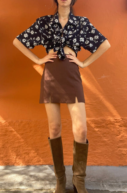 Vintage Floral Patterned Blouse In Dark Blue — back view
