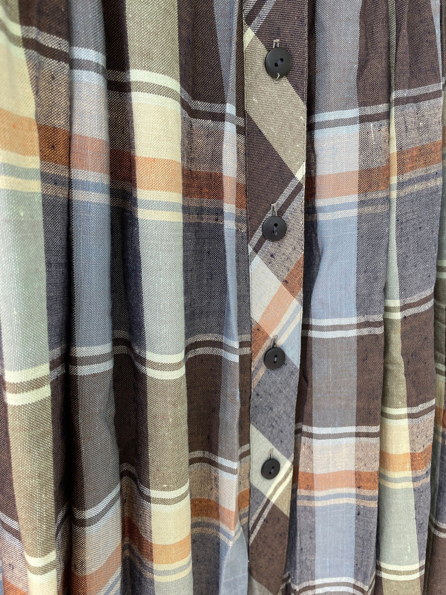 Vintage plaid blue and brown midi skirt, Long high waist Cottage core skirt, Retro summer skirt