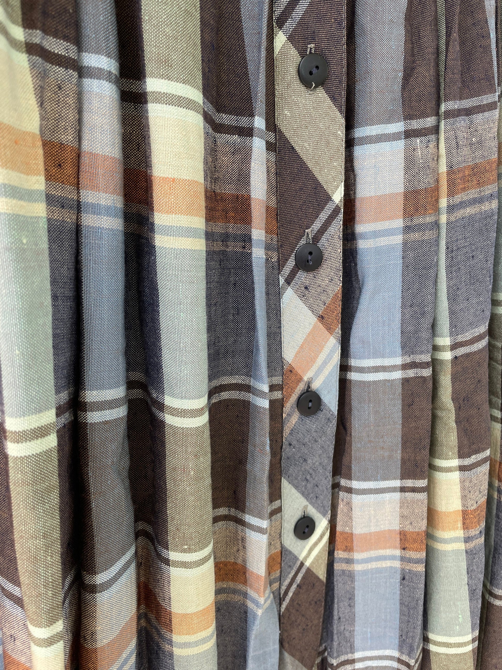 Vintage plaid blue and brown midi skirt, Long high waist Cottage core skirt, Retro summer skirt