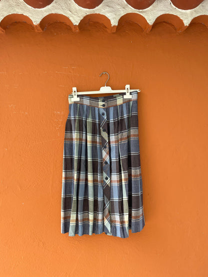 Blue and Brown Plaid Midi Skirt — additional view 9